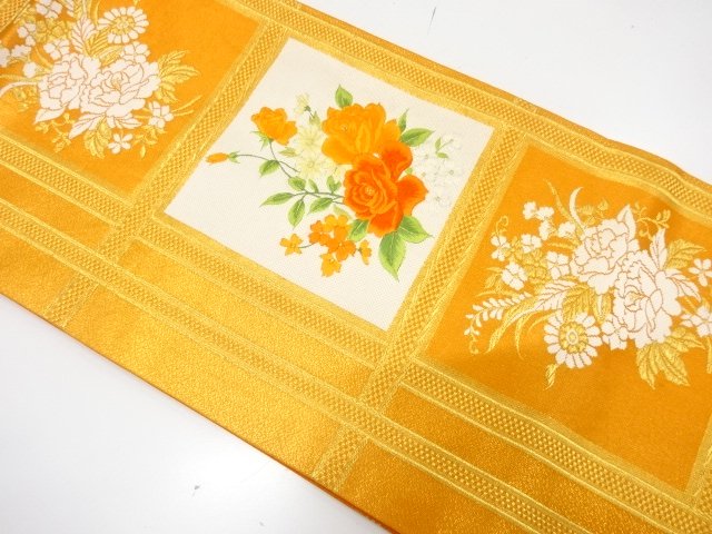 薔薇に小花模様　刺繍　名古屋帯